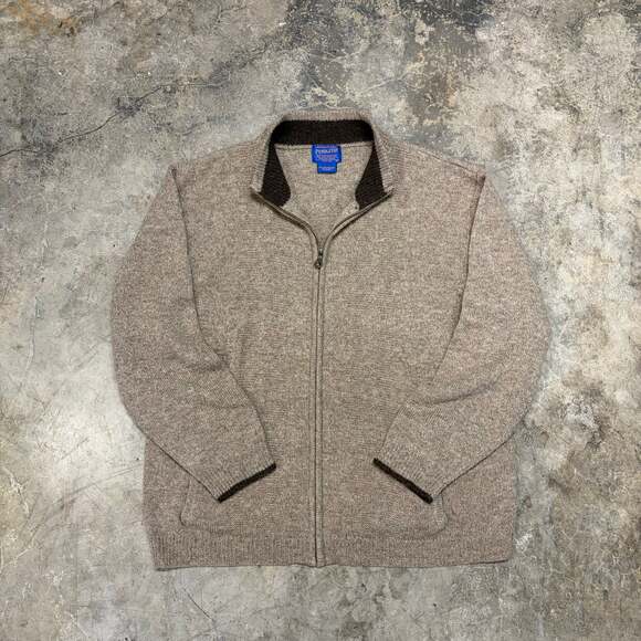 Vintage Pendleton Shetland Wool Full Zip Sweater Jacket Beige XL